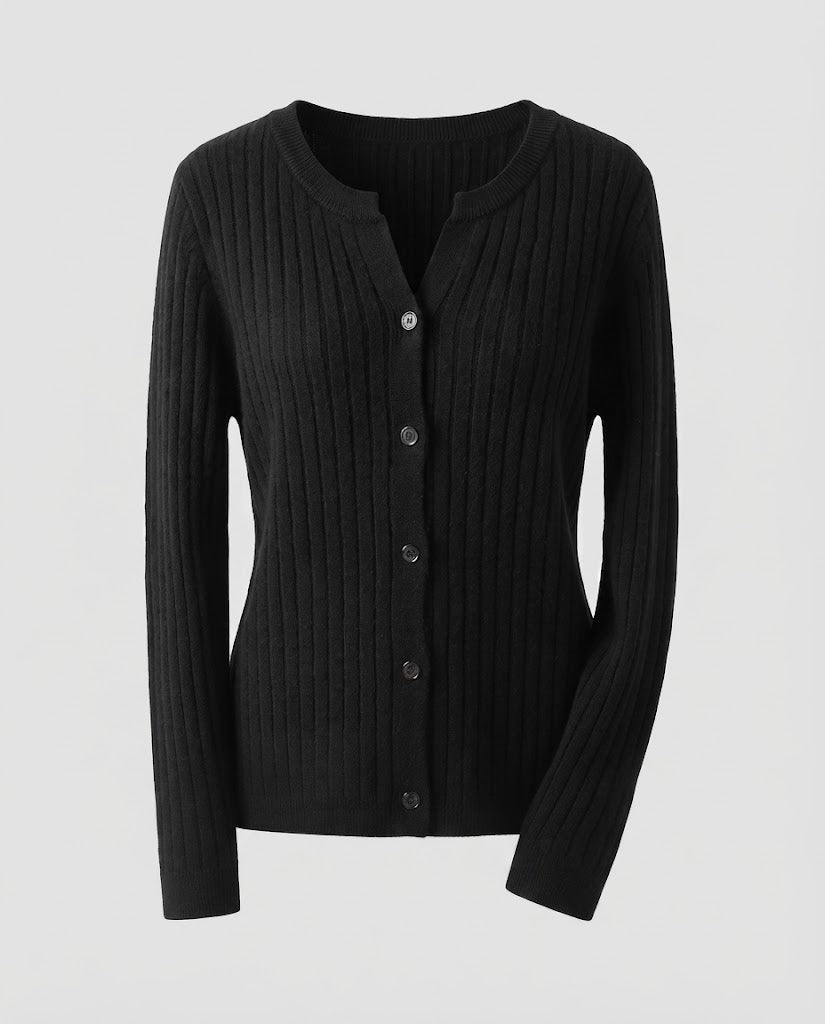 Women Knitted Rib Cardigan with Subtle V-Neck and Button Placket Mune Fashion