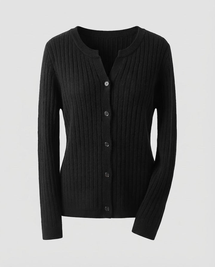 Women Knitted Rib Cardigan with Subtle V-Neck and Button Placket Mune Fashion