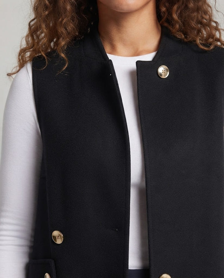 Women's Sleeveless Long Wool Blend Vest with Stand-up Collar and Decorative Button Placket Mune Fashion