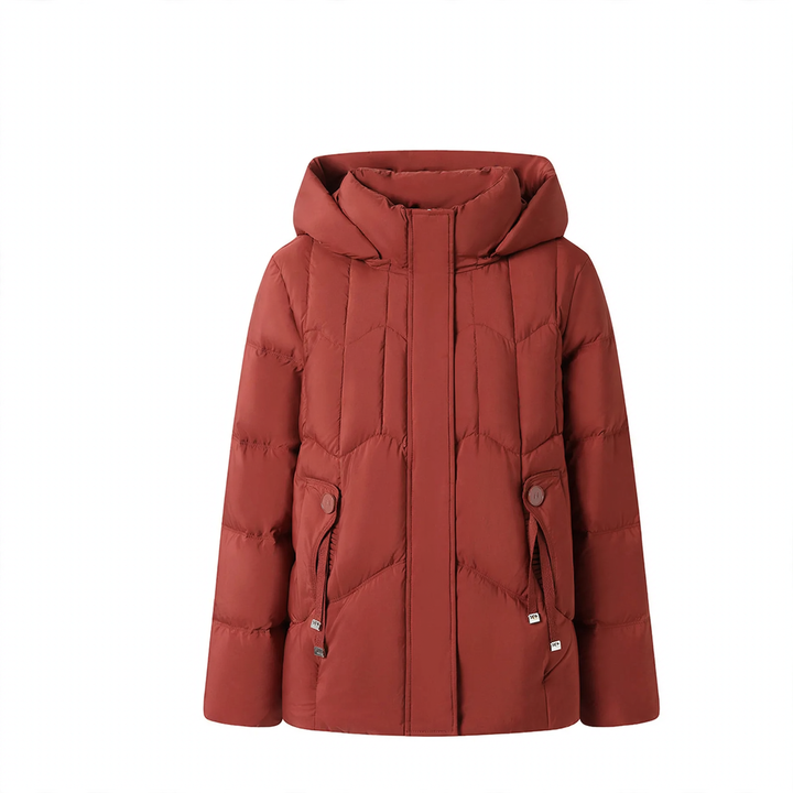 Short women's down jacket with goose down