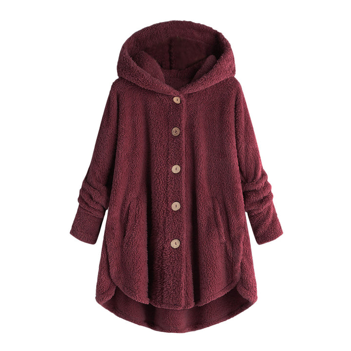 Ladies plush jacket with button placket, asymmetrical