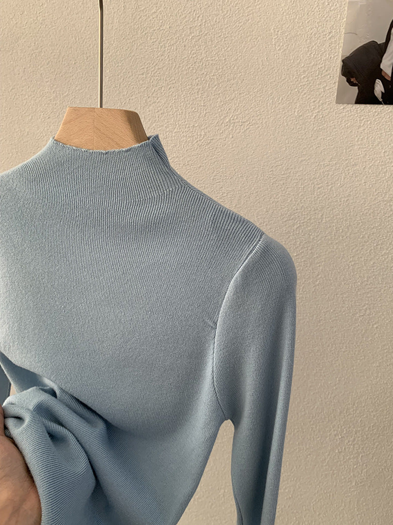 Slim stand-up collar sweater, solid color, long-sleeved