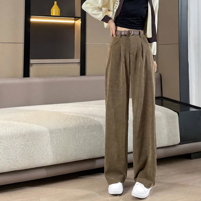 Cord pant with wide leg, high-waist, lined