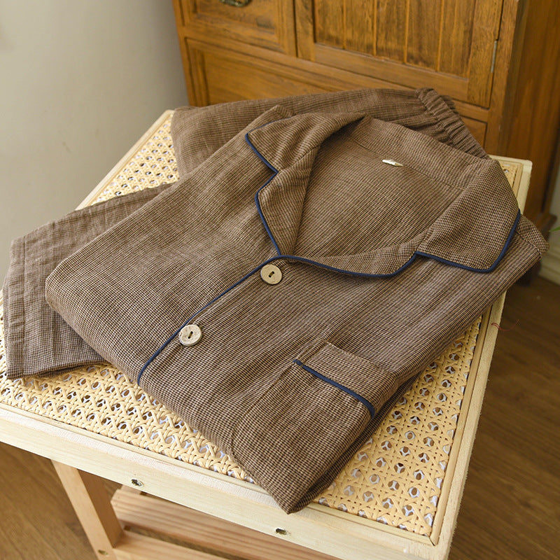 Men's house suit made of cotton double gauze, long-sleeved