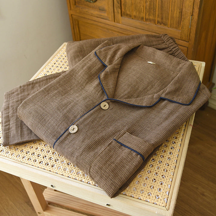 Men's house suit made of cotton double gauze, long-sleeved