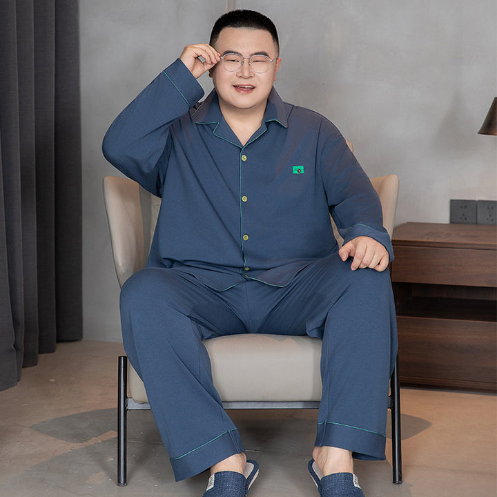 Men's Pajama Set, Cotton, with Lapels, Plus Sizes