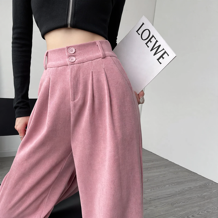 Padded chenille suit pants with wide leg