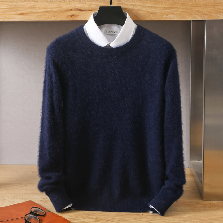 Men's wool pullover, round neck, loose fit