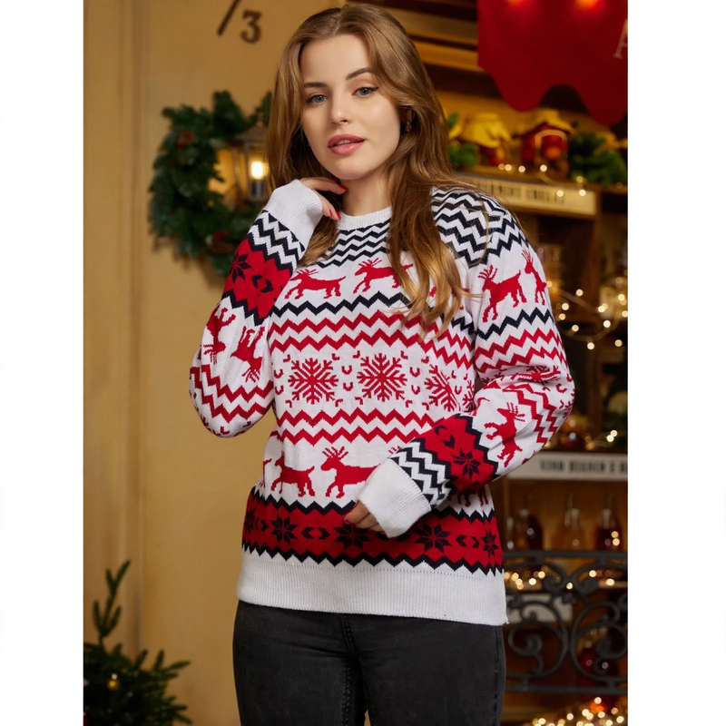 Christmas sweater with reindeer jacquard for men and women