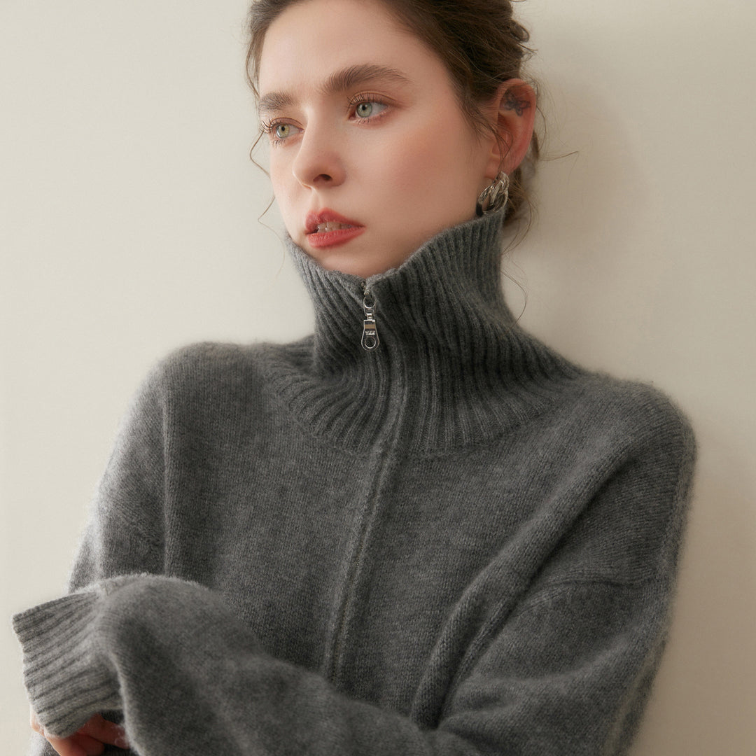 Women's cashmere pullover with zipper