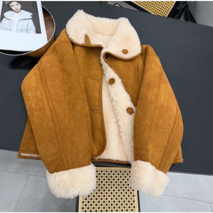 Reversible jacket made of suede imitation with lamb fleece