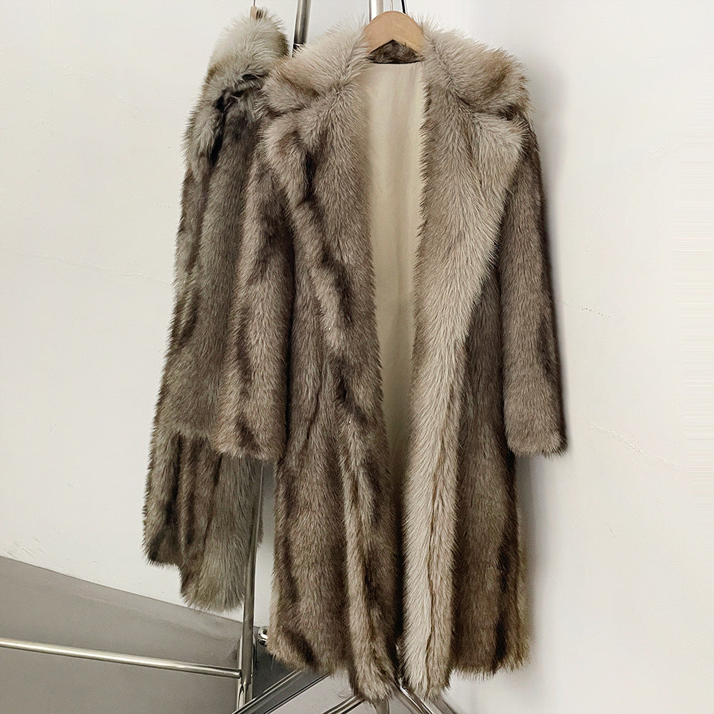 Long women's faux fur coat, lined