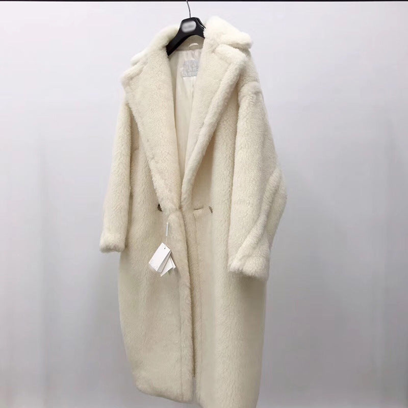 Long Teddy Coat with V-Neck