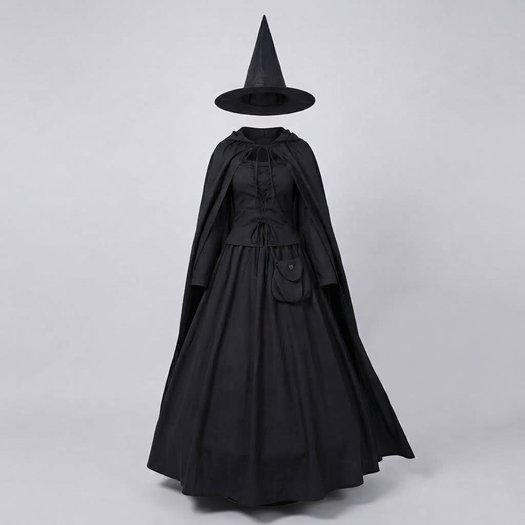 Women's Witch Costume with Detachable Cape and Hat Mune Fashion