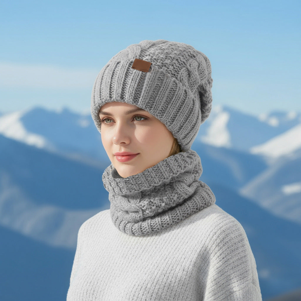 Knitted hat and scarf set with ear protection