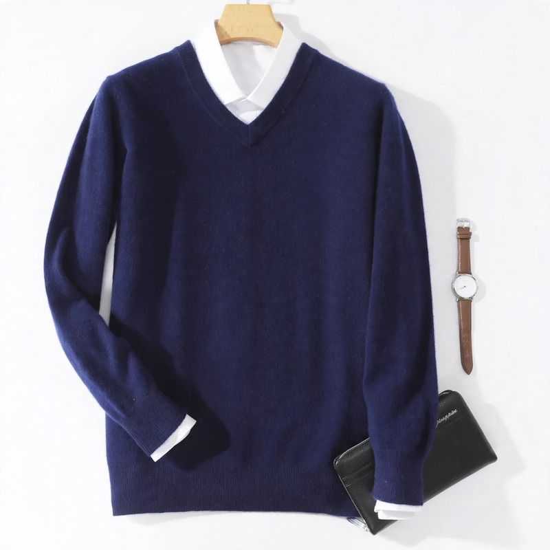 Men's wool pullover with V-neck