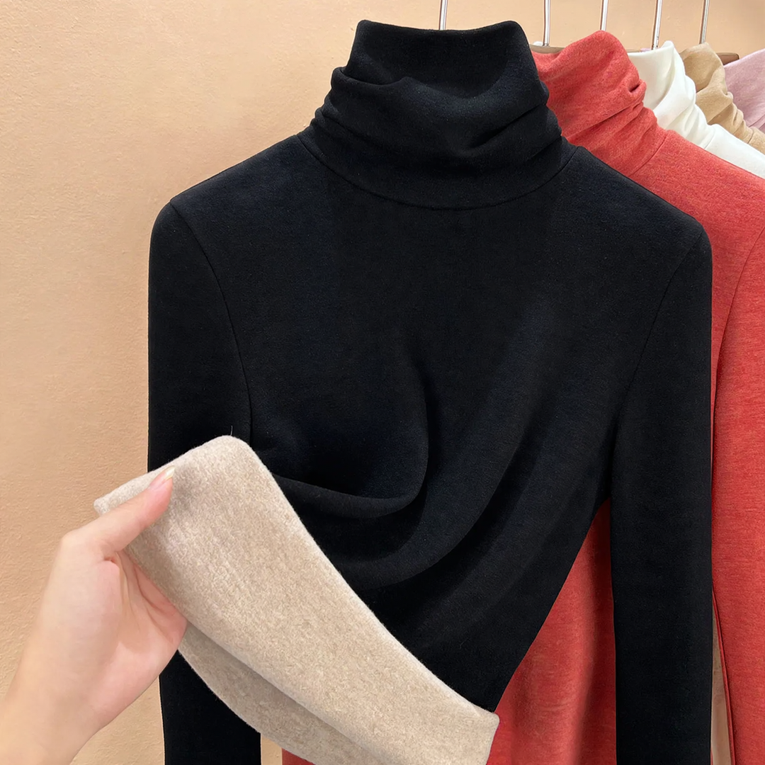 Padded knitted sweater with high collar