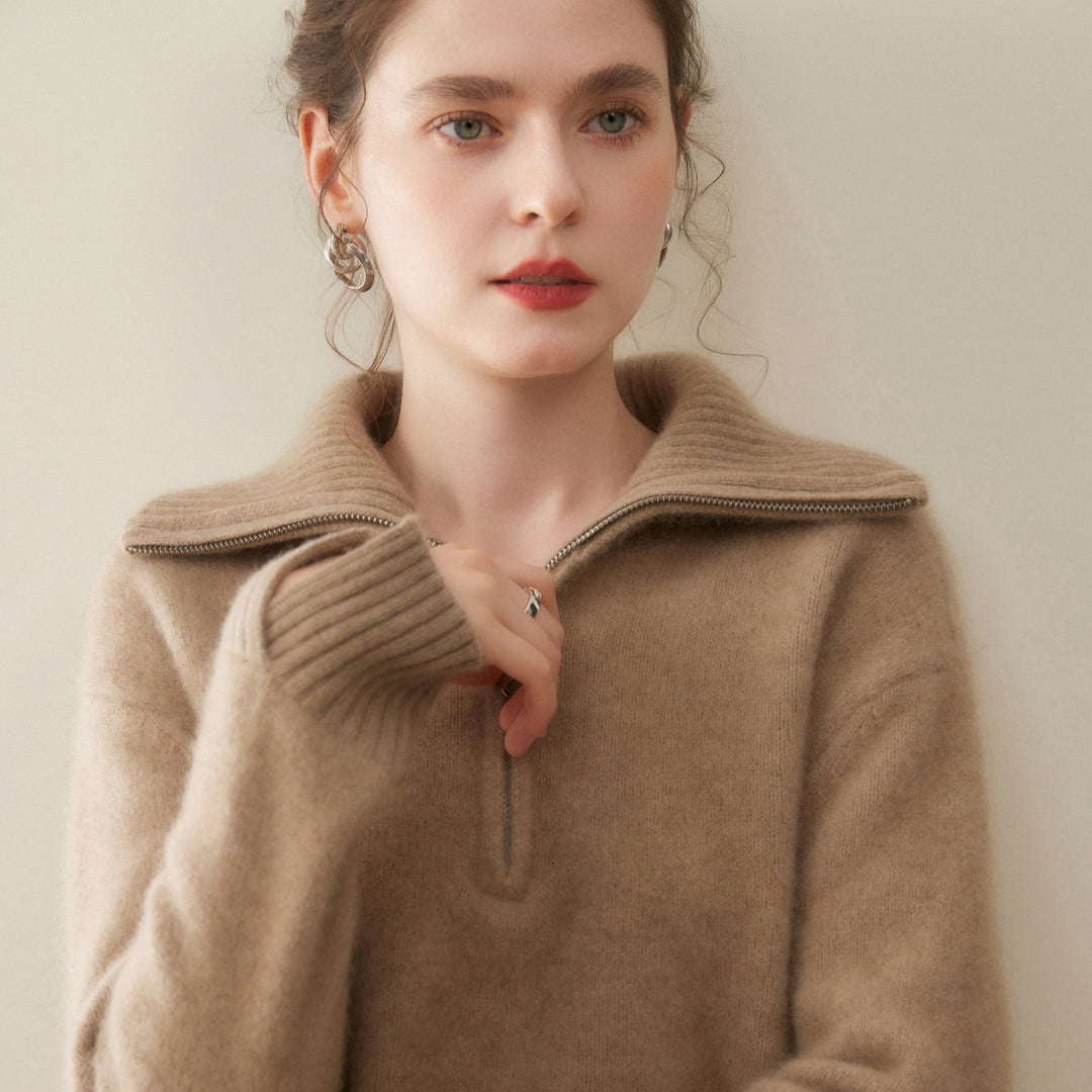Women's cashmere pullover with zipper