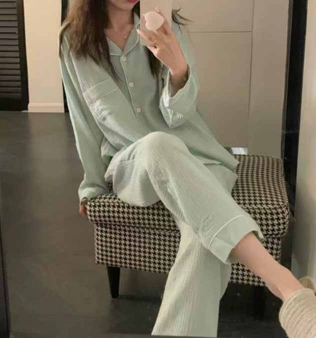 Ladies' Pajama Set, long-sleeved with ruffles