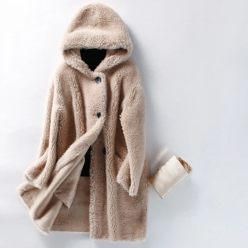 Women's Lambskin Coat, embossed, with hood