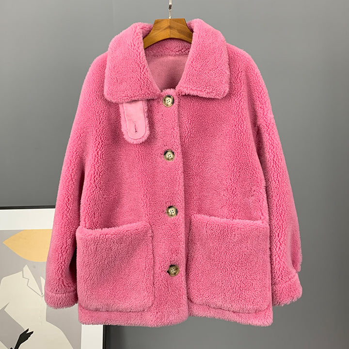 Women's coat made of 100% wool, lambskin look