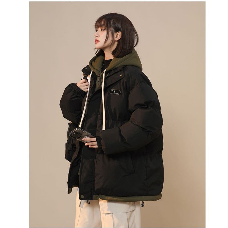 Fleece-lined women's winter jacket in layered look