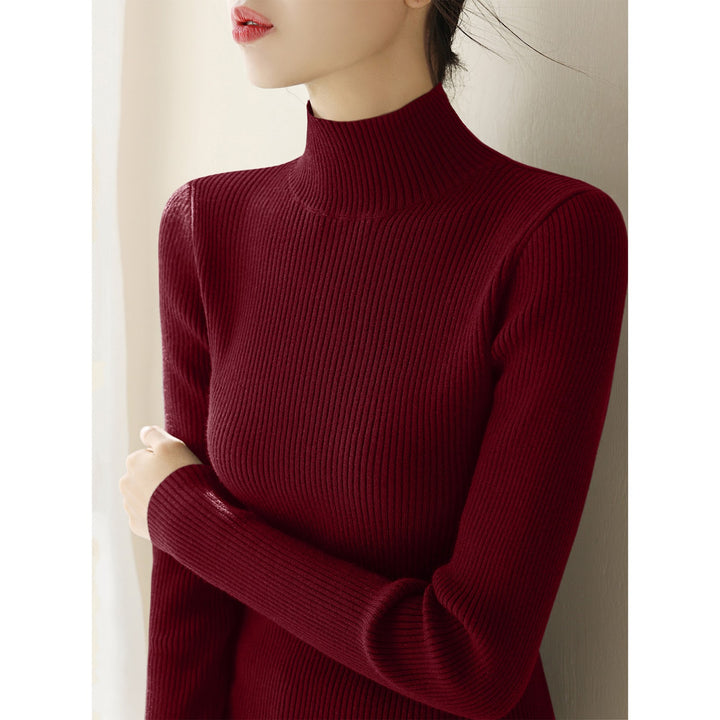 Women's wool knit pullover with half standing collar