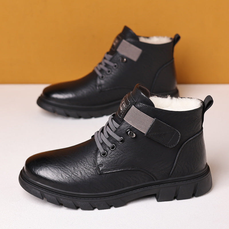 Padded men's boots, high-top, synthetic PU, winter