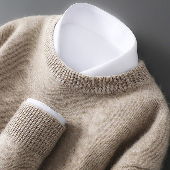 Men's wool sweater, half-high collar, knitted, loose