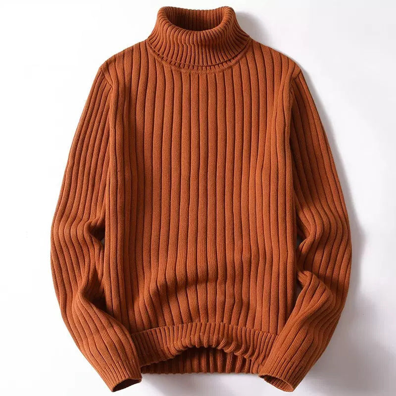 Men's cotton knit pullover with stand-up collar