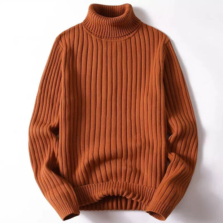 Men's cotton knit pullover with stand-up collar