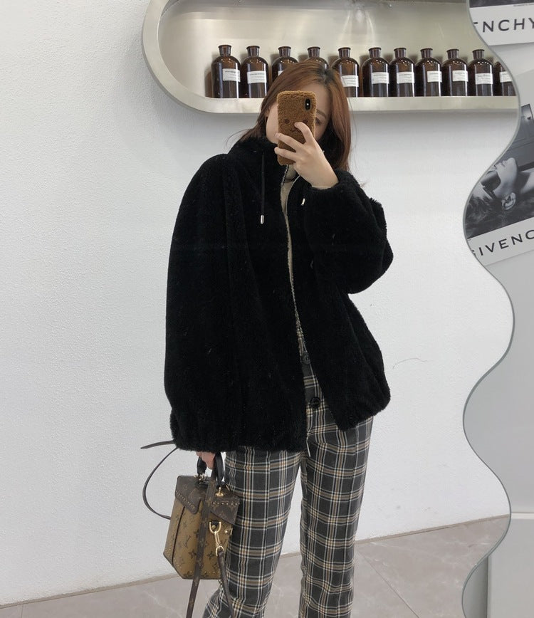 Women's coat, mid-length, stand-up collar, loose