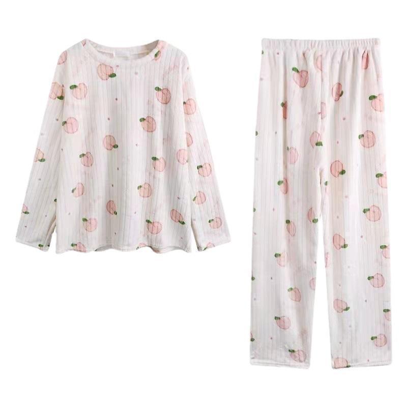 Fluffy coral fleece pajamas with bear motif