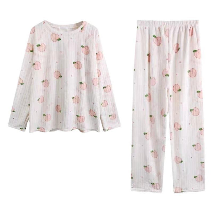 Fluffy coral fleece pajamas with bear motif