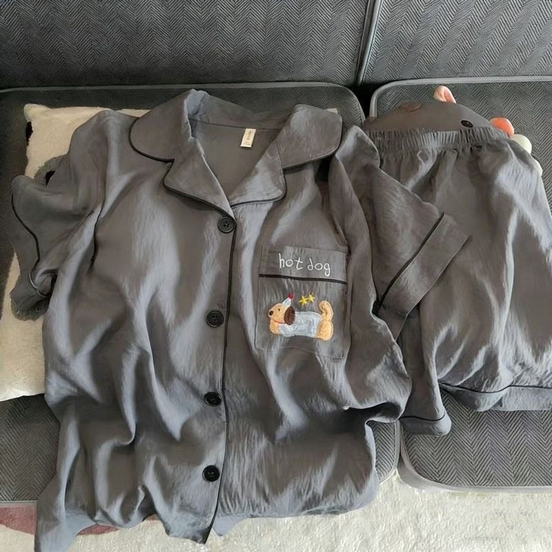 Light men's pajamas, short-sleeved, with button placket