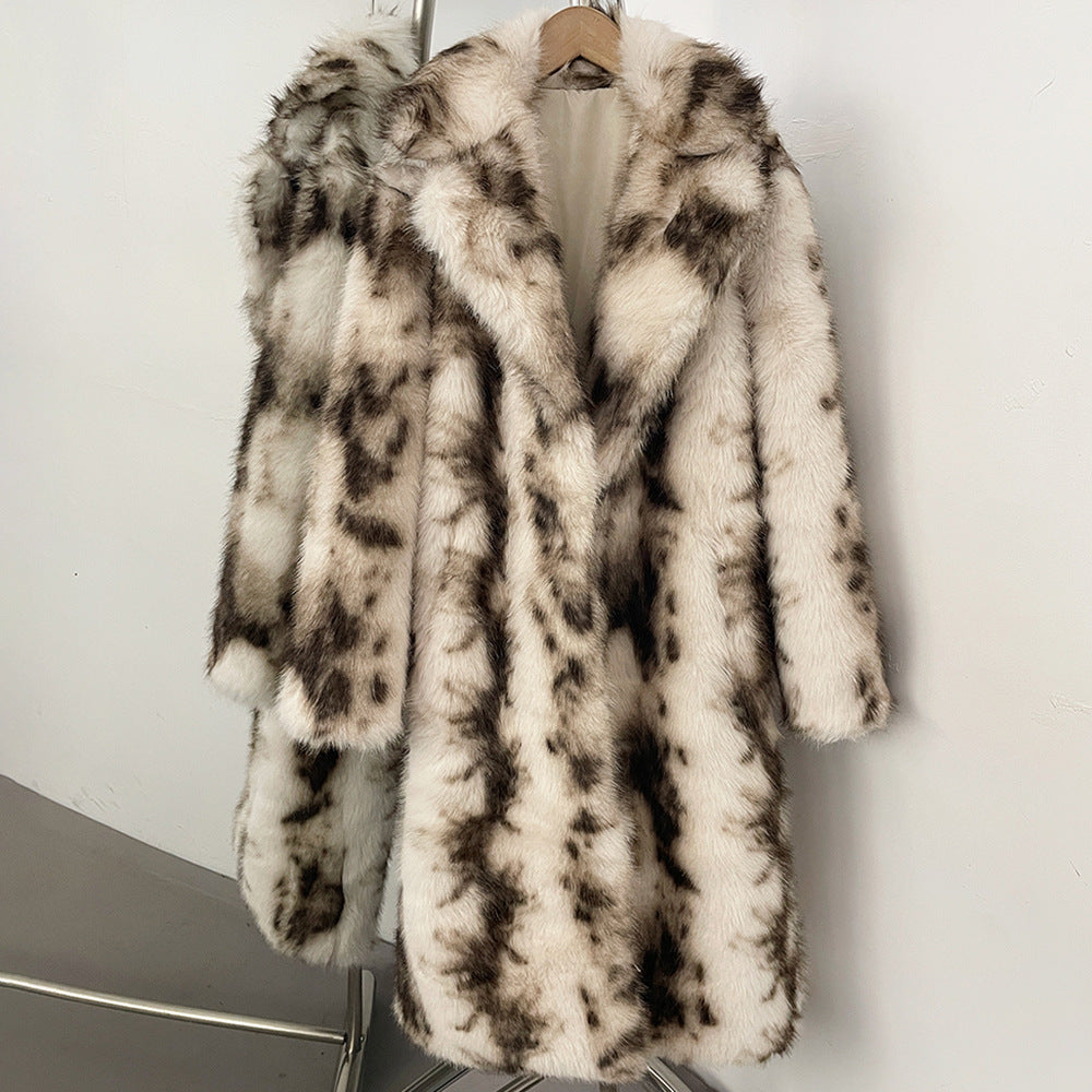 Padded faux fur coat with cow print