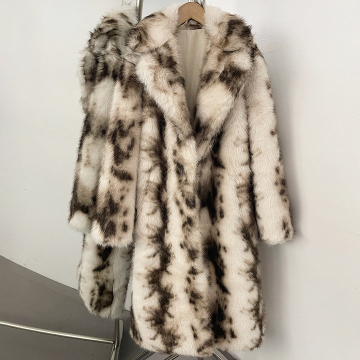 Padded faux fur coat with cow print