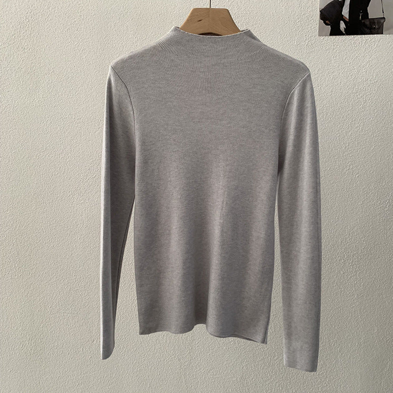 Slim stand-up collar sweater, solid color, long-sleeved