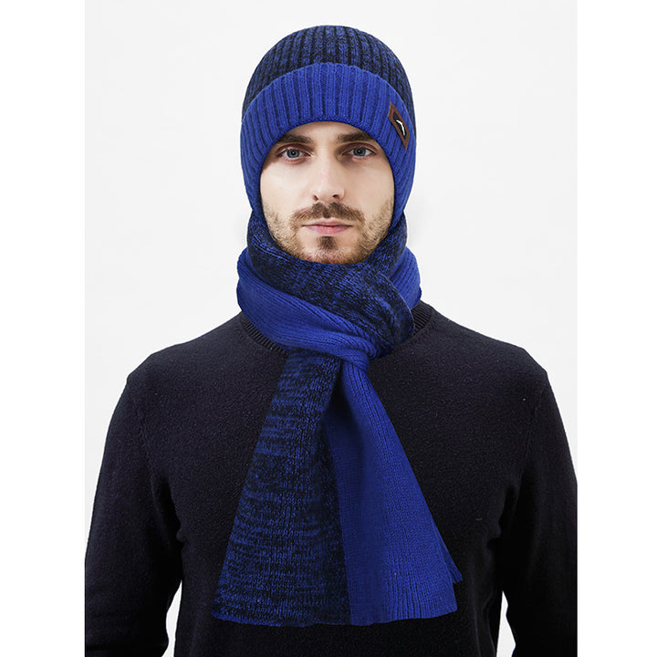 Knit Set: Beanie and long scarf with leather detail