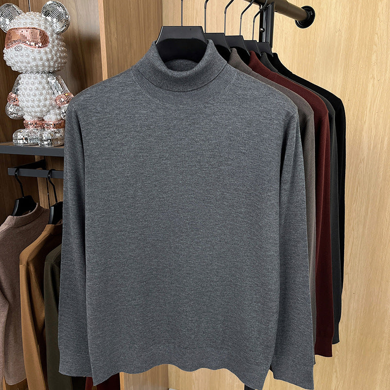 Men's pullover made of silk and sheep wool, stand-up collar