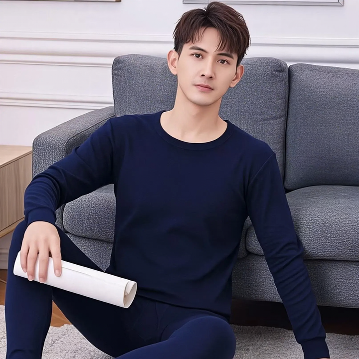 Cotton thermal set with stand-up collar for men