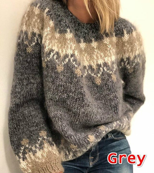 Loose knitted pullover made of mohair blend with jacquard pattern