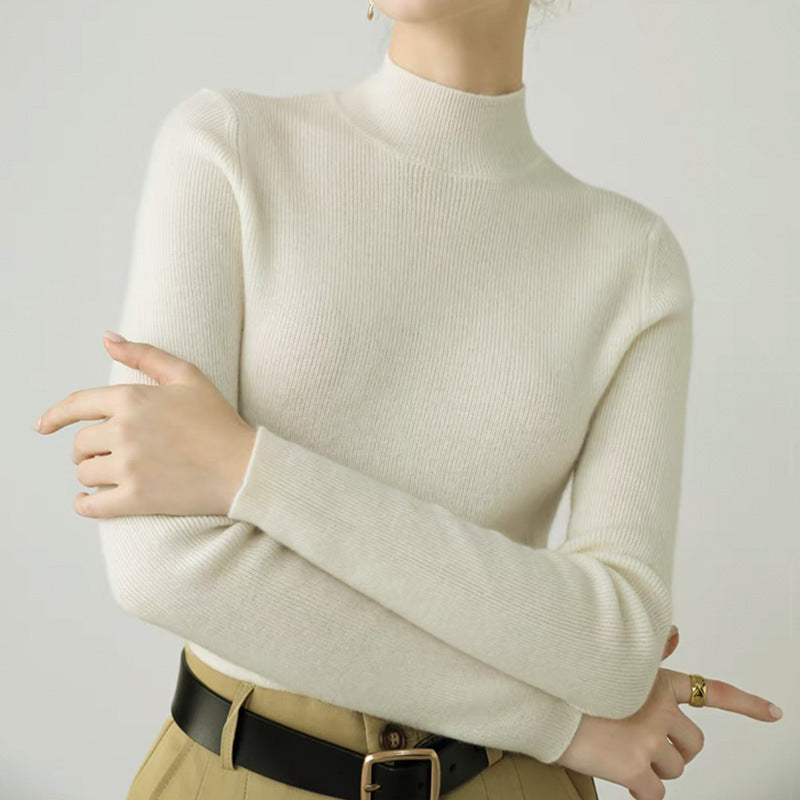 Ladies' cashmere sweater with stand-up collar, slim fit