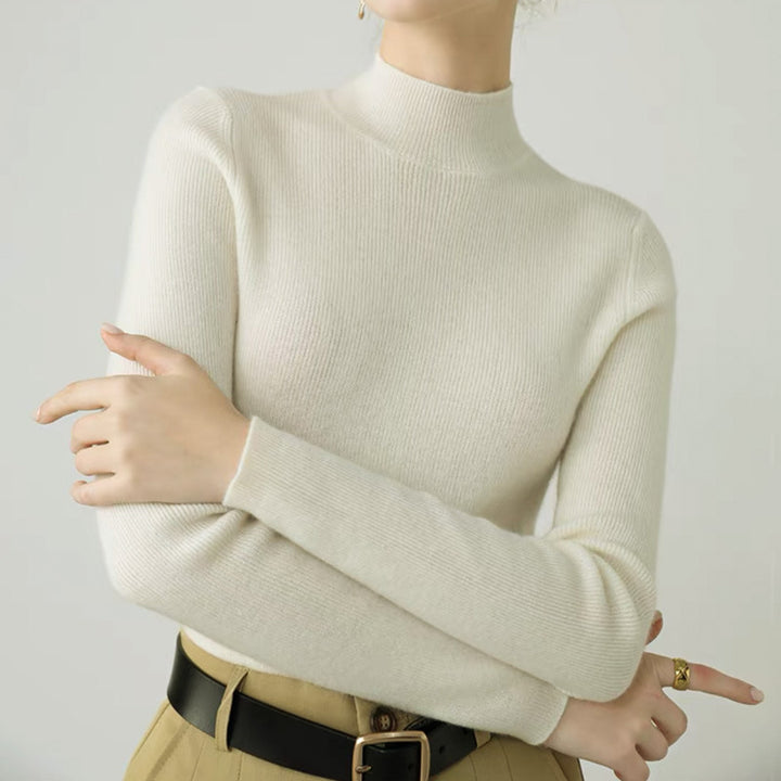 Ladies' cashmere sweater with stand-up collar, slim fit