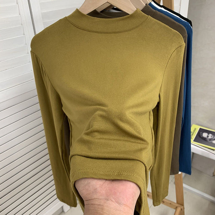 Women's knit shirt with stand-up collar