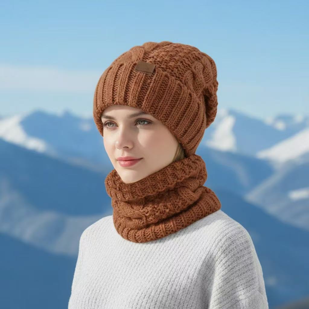 Knit beanie with scarf set for women