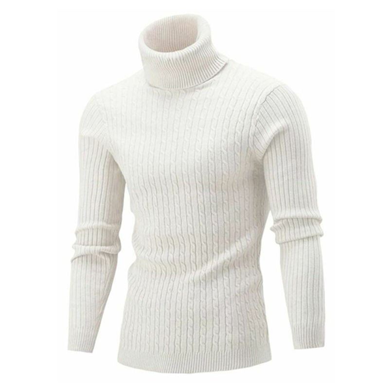 Men's knitted sweater with roll neck and cable pattern