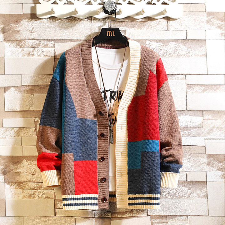 Men's cardigan, V-neck, design accents