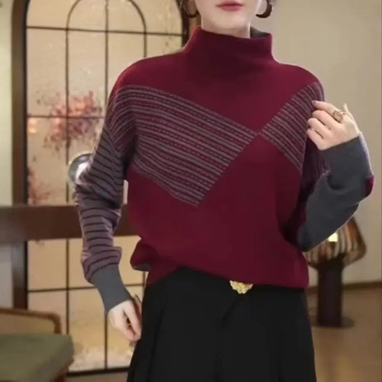 Reversible knitted sweater for women, two-tone