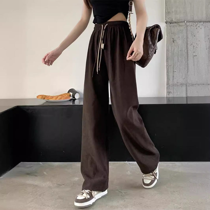 Women's corduroy pants with wide leg and drawstring